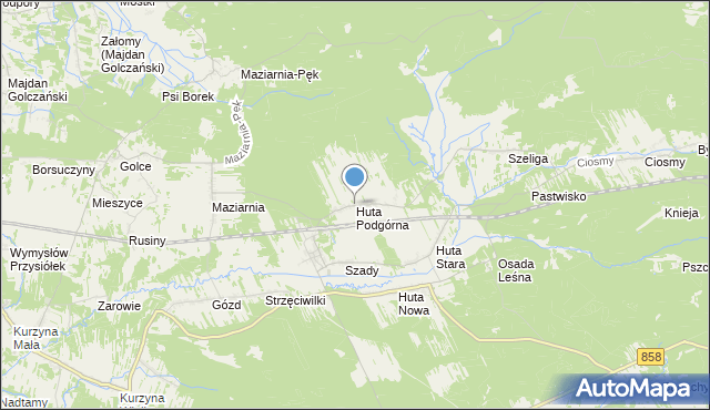 mapa Huta Podgórna, Huta Podgórna gmina Harasiuki na mapie Targeo